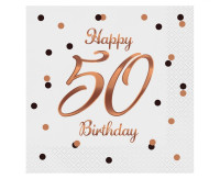Серветки B&amp;C Happy 50 День народження, білі, рожеве золото, 33х33 см, 20 шт.