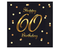 Серветки B&amp;C Happy 60 День народження, чорний, золотий принт, 33х33 см, 20 шт.